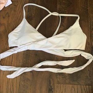 white wrap around bathing suit top